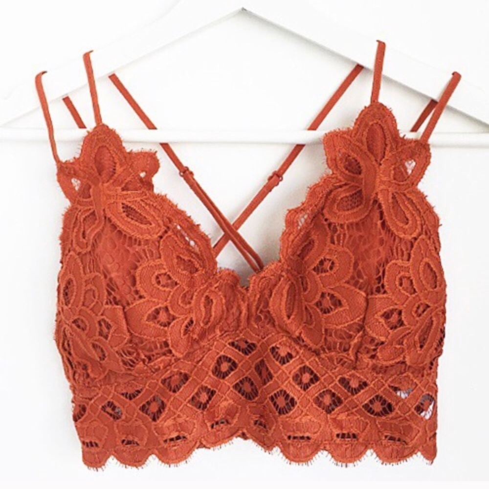 SOLD OUT SALE Rust Crochet Lace Scalloped Double Strap Bralette - Picture 1 of 3